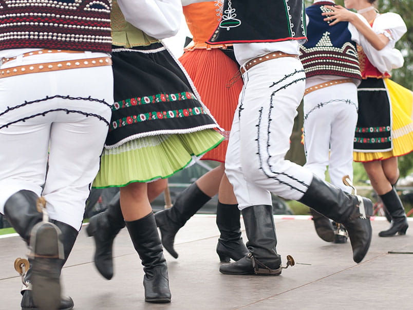 Traditional Slovakian folk dancers performing